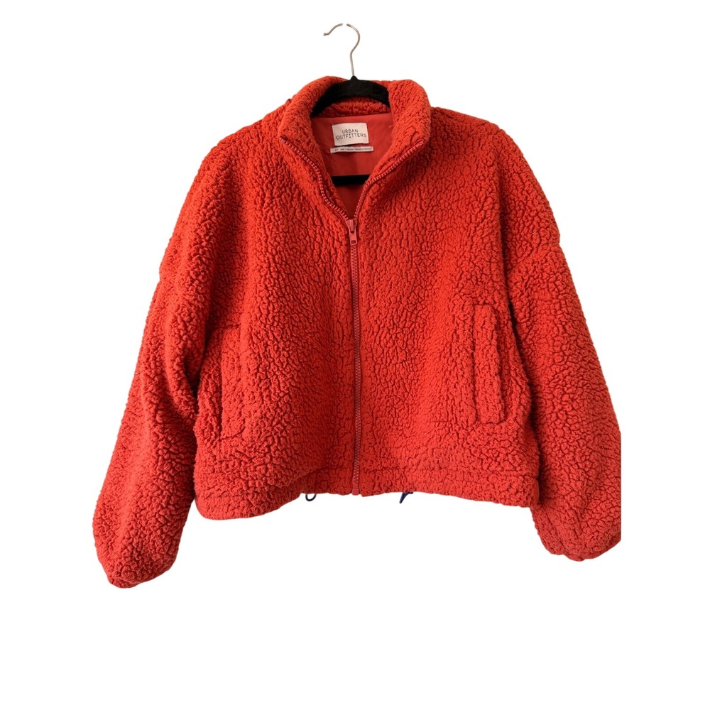Sherpa Cozy Fall Urban Outfitters Jacket Small Rust Zip Up Drawstring Hem